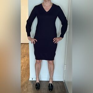 Uniqlo Purple merino wool blend midi dress in size S with cuffed sleeves